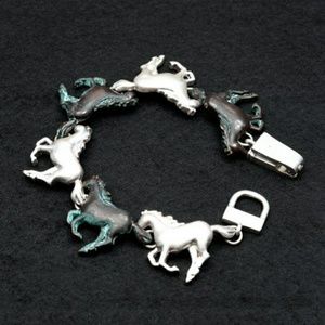 Silver and Copper Patina Running Horses Bracelet